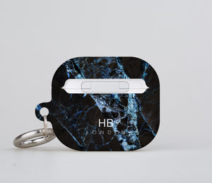 Personalised Black and Blue Cracked Marble with White Font Initial AirPod Case