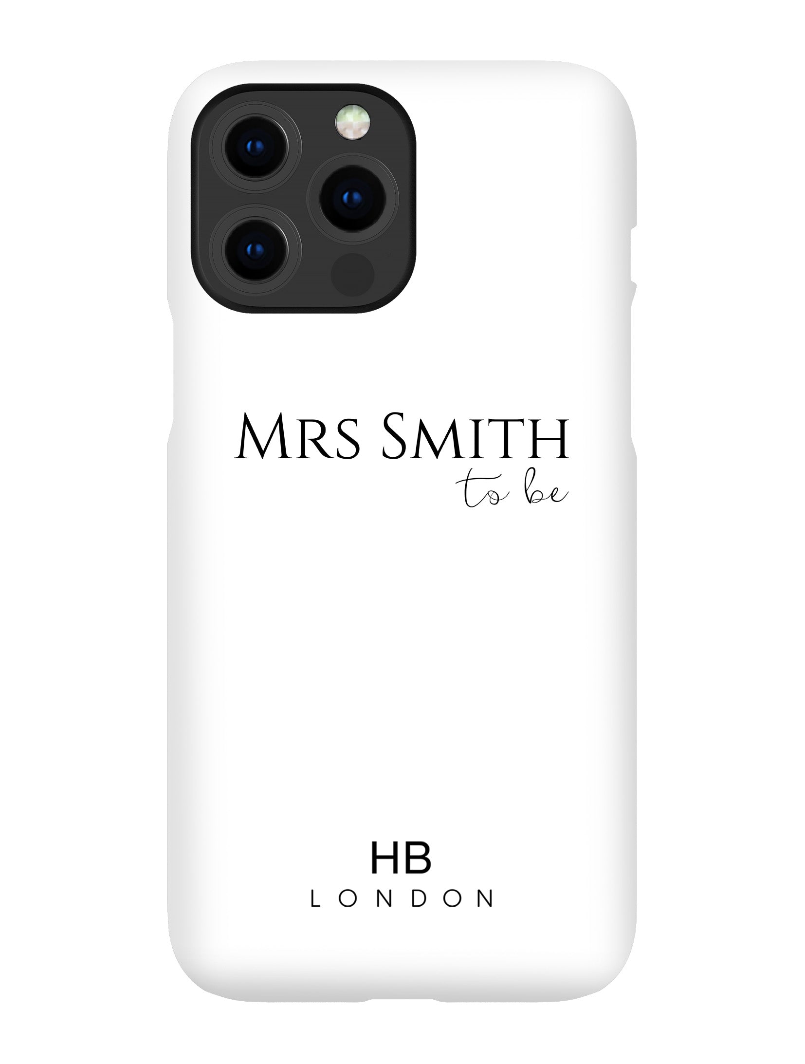 Personalised White Bride to Be with Black Font Initial iPhone Case