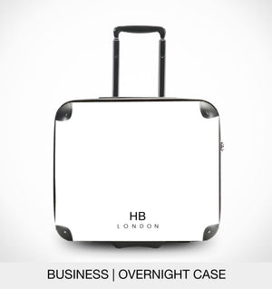 Personalised White and Hot Pink Pinstripe with Black Font Initial Suitcase - HB LONDON