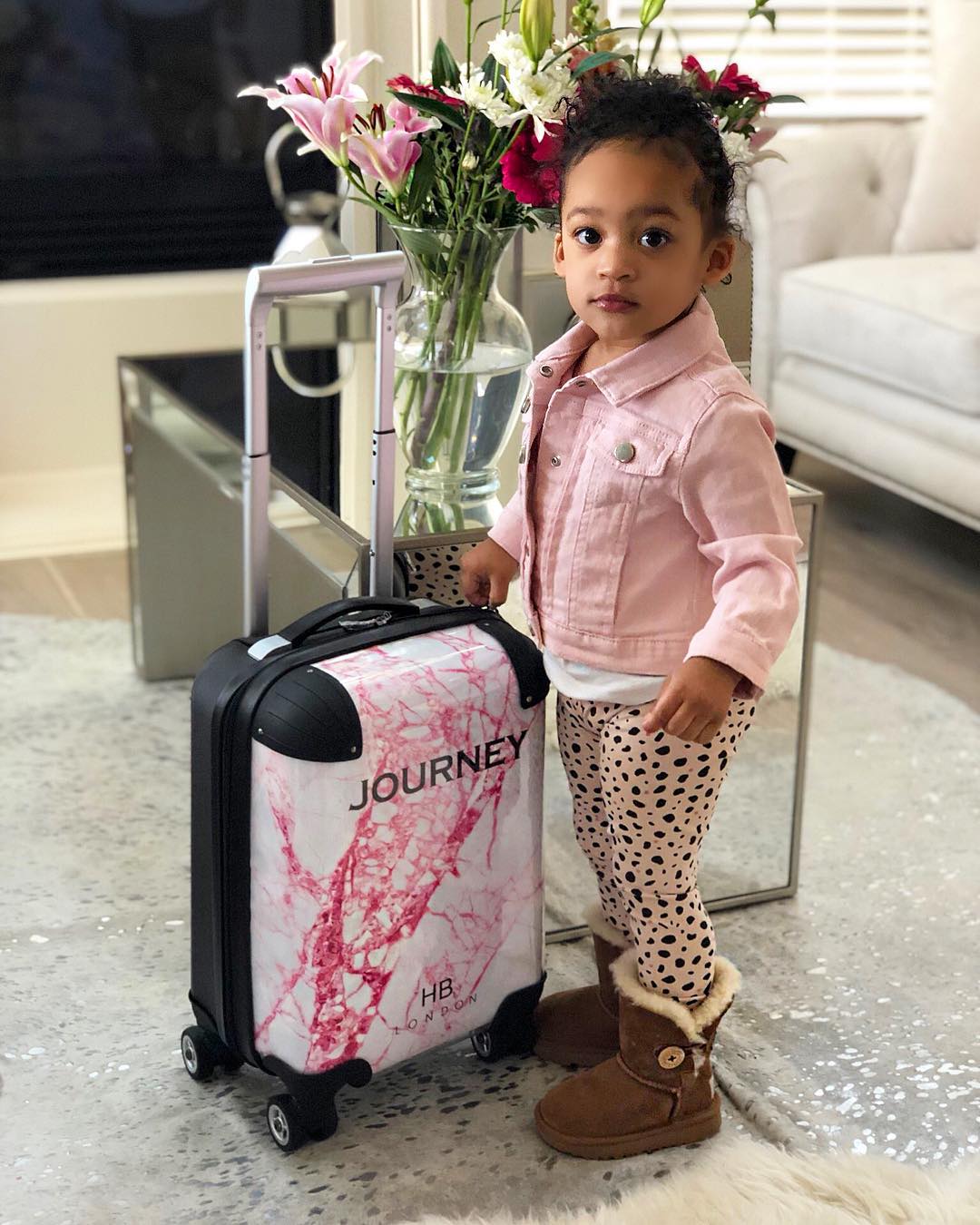 Personalised Pink Cracked Marble Children's Suitcase - HB LONDON