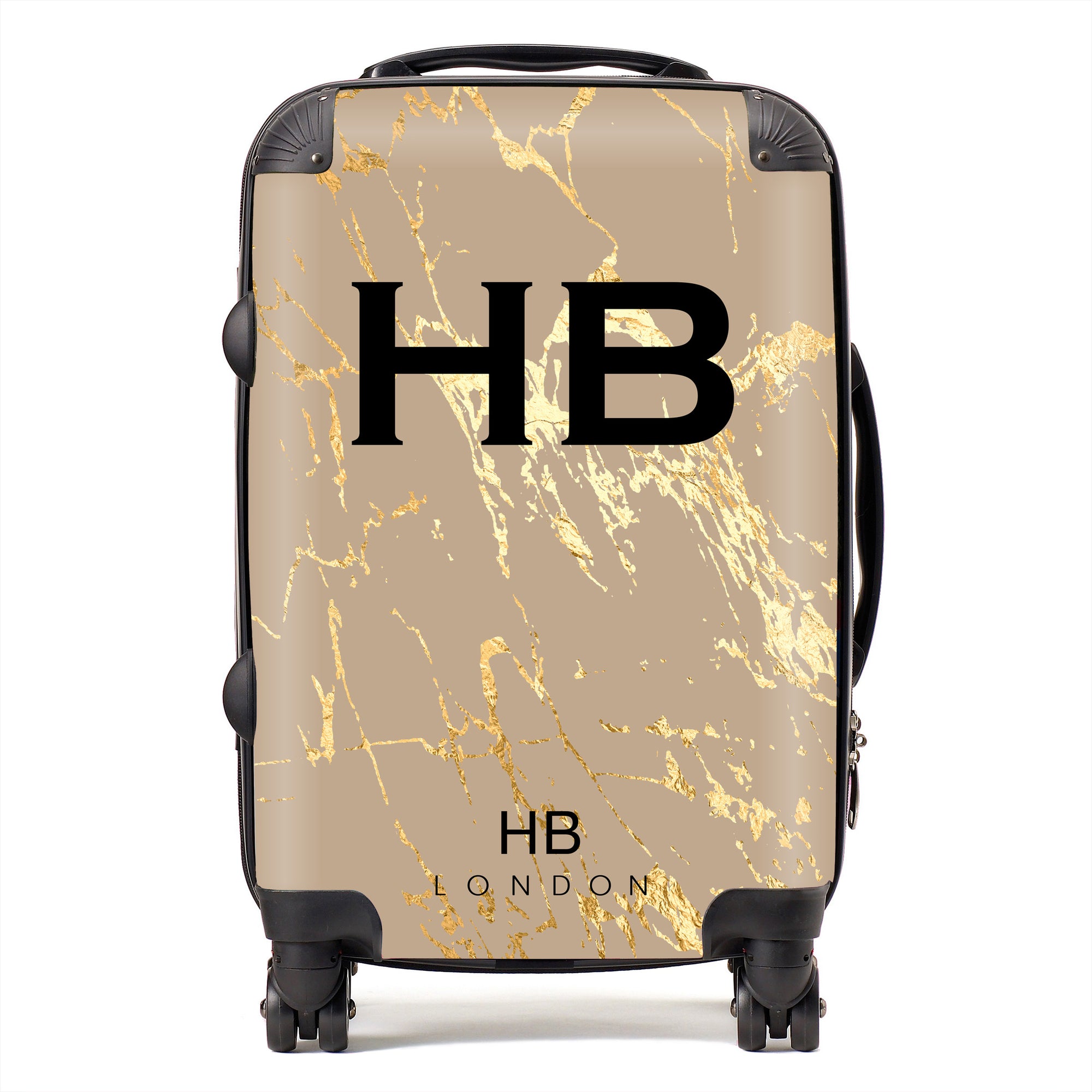 Personalised Nude Gold Marble Initial Suitcase - HB LONDON