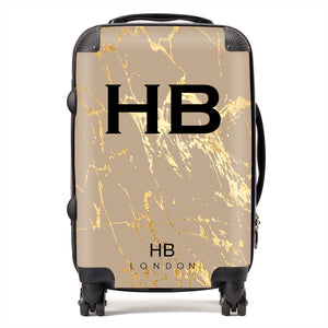 Personalised Nude Gold Marble Initial Suitcase - HB LONDON