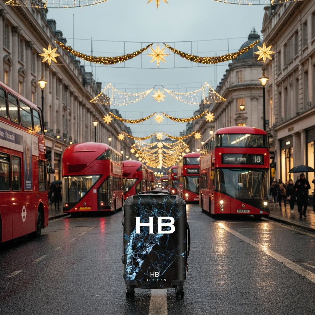 Personalised Black and Blue Cracked Marble Initial Suitcase