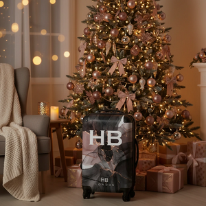 Personalised Black and Dusky Ink Marble with White Font Initial Suitcase