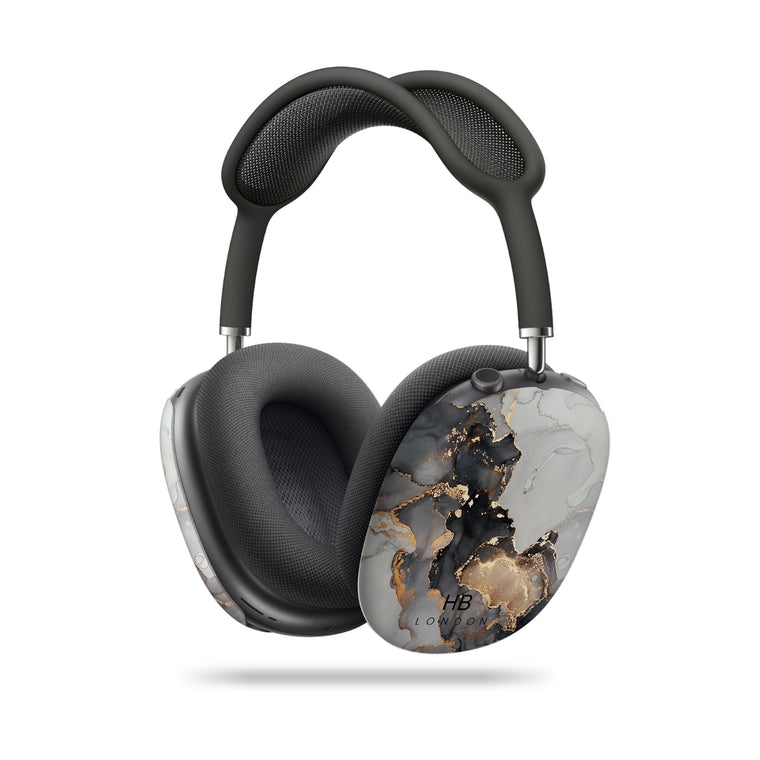 Personalised Grey, Charcoal and Gold Ink Marble AirPod Max Case