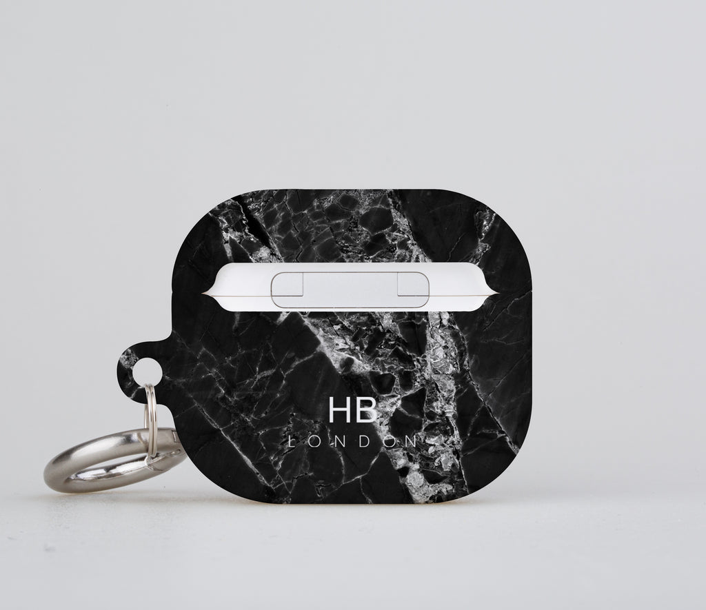 Personalised Black Cracked Marble with Black Font Initial AirPod Case