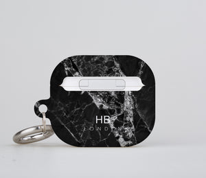 Personalised Black Cracked Marble with Black Font Initial AirPod Case