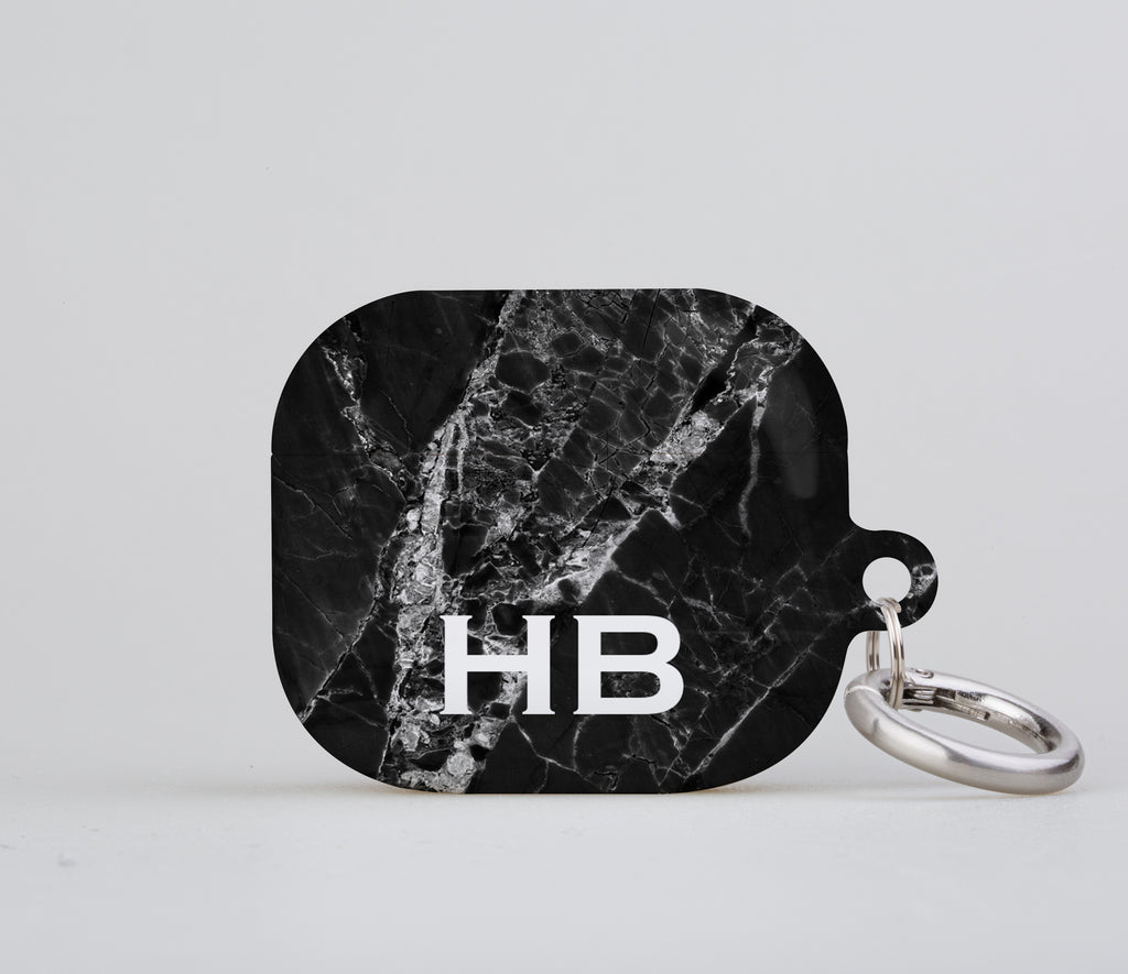 Personalised Black Cracked Marble with Black Font Initial AirPod Case