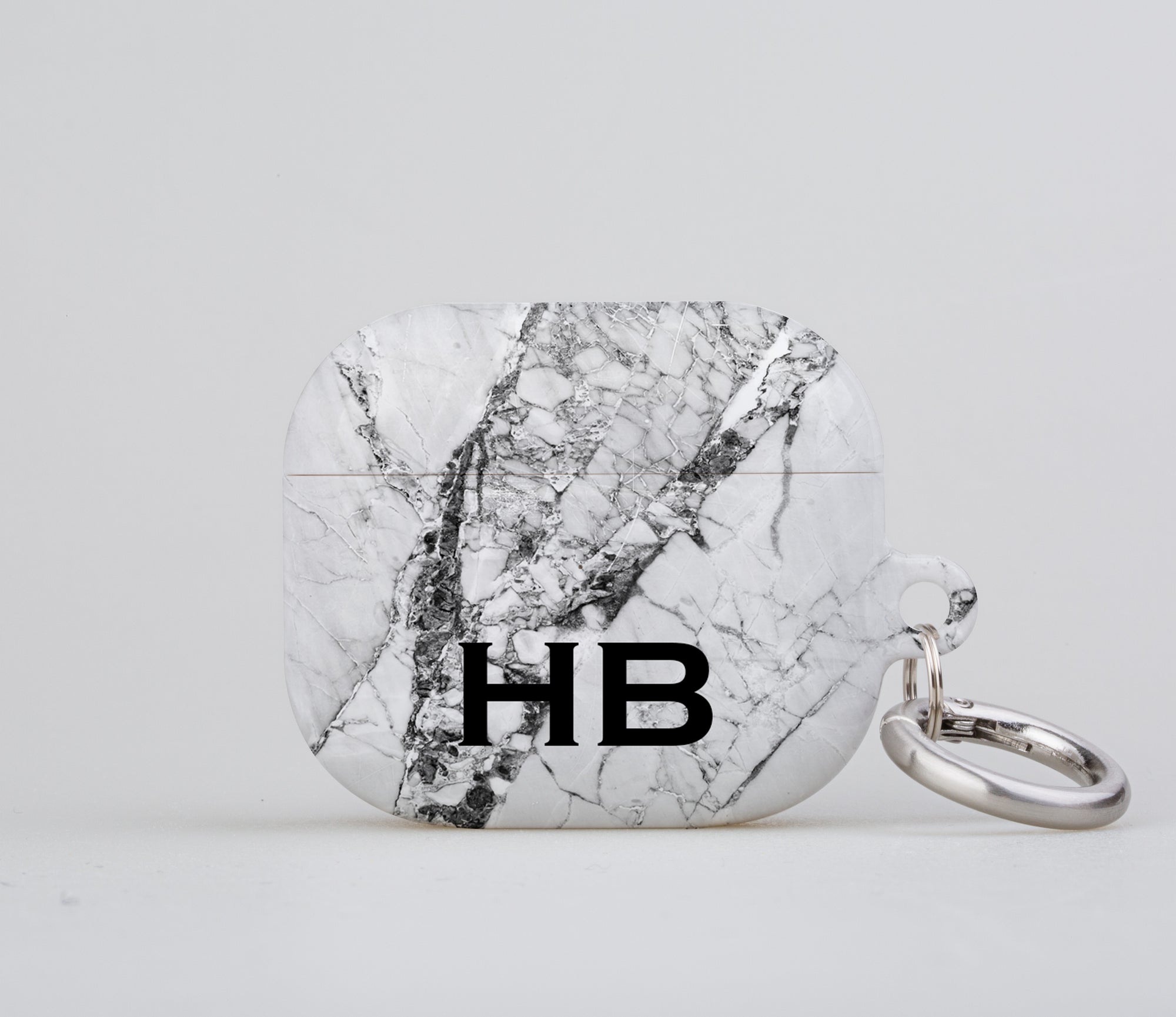 Personalised Monochrome Cracked Marble with Black Font Initial AirPod Case