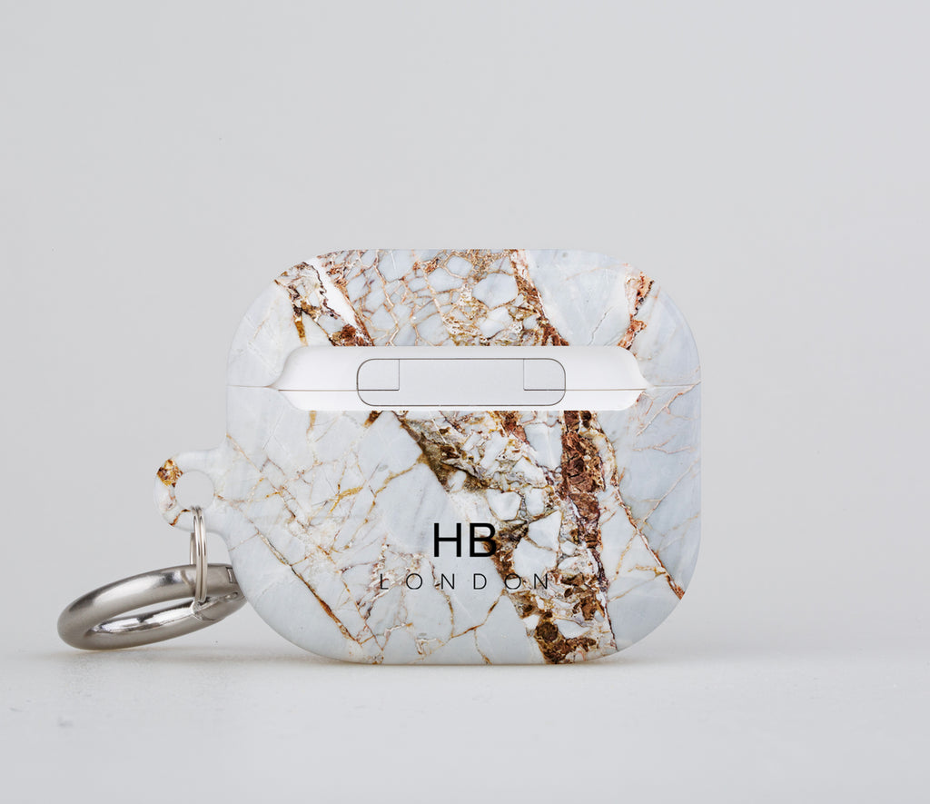 Personalised Natural Cracked Marble with Black Font Initial AirPod Case
