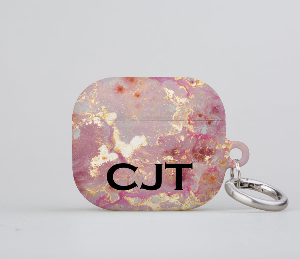Personalised Pink and Gold Marble with Black Font Initial AirPod Case