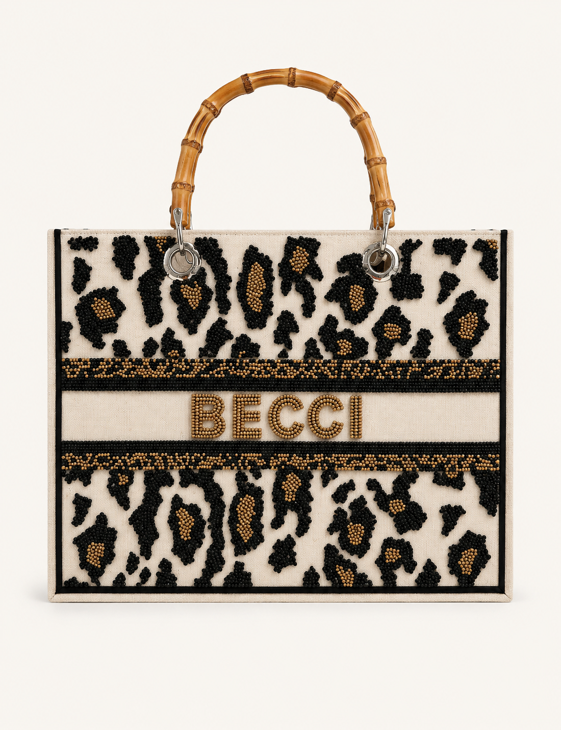 Leopard Personalised Beaded Midi Tote Bag