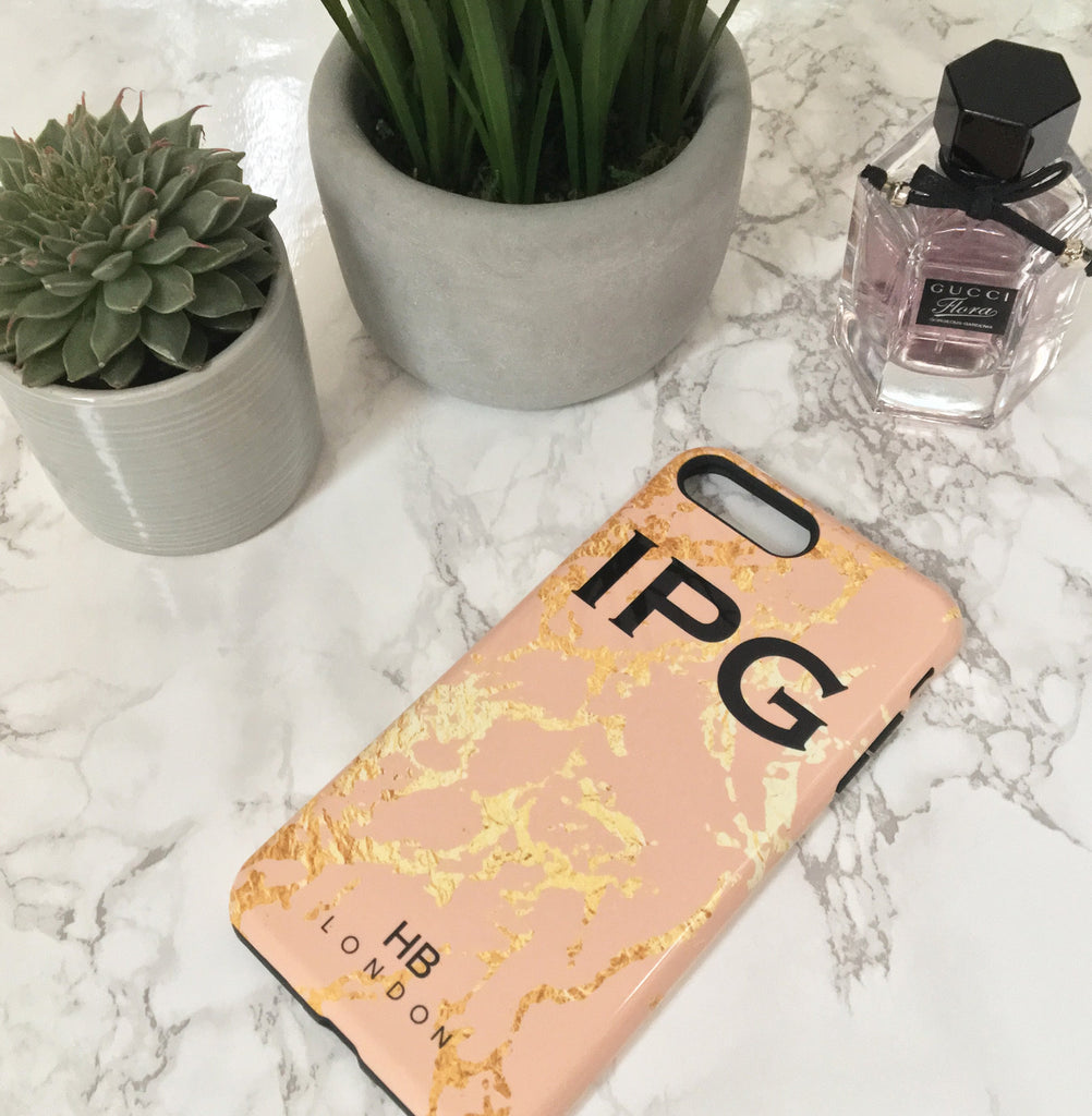 Personalised Blush and Gold Marble Initial Phone Case - HB LONDON