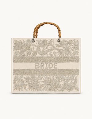 Bride Beaded Tote Bag Antique Silver