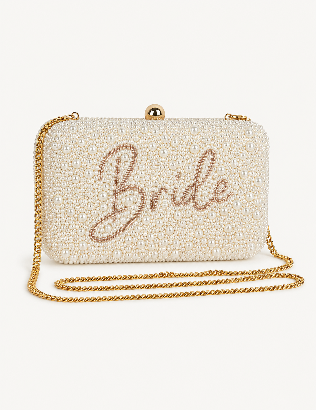 Bride Beaded Pearl Clutch Bag With Gold Hardware