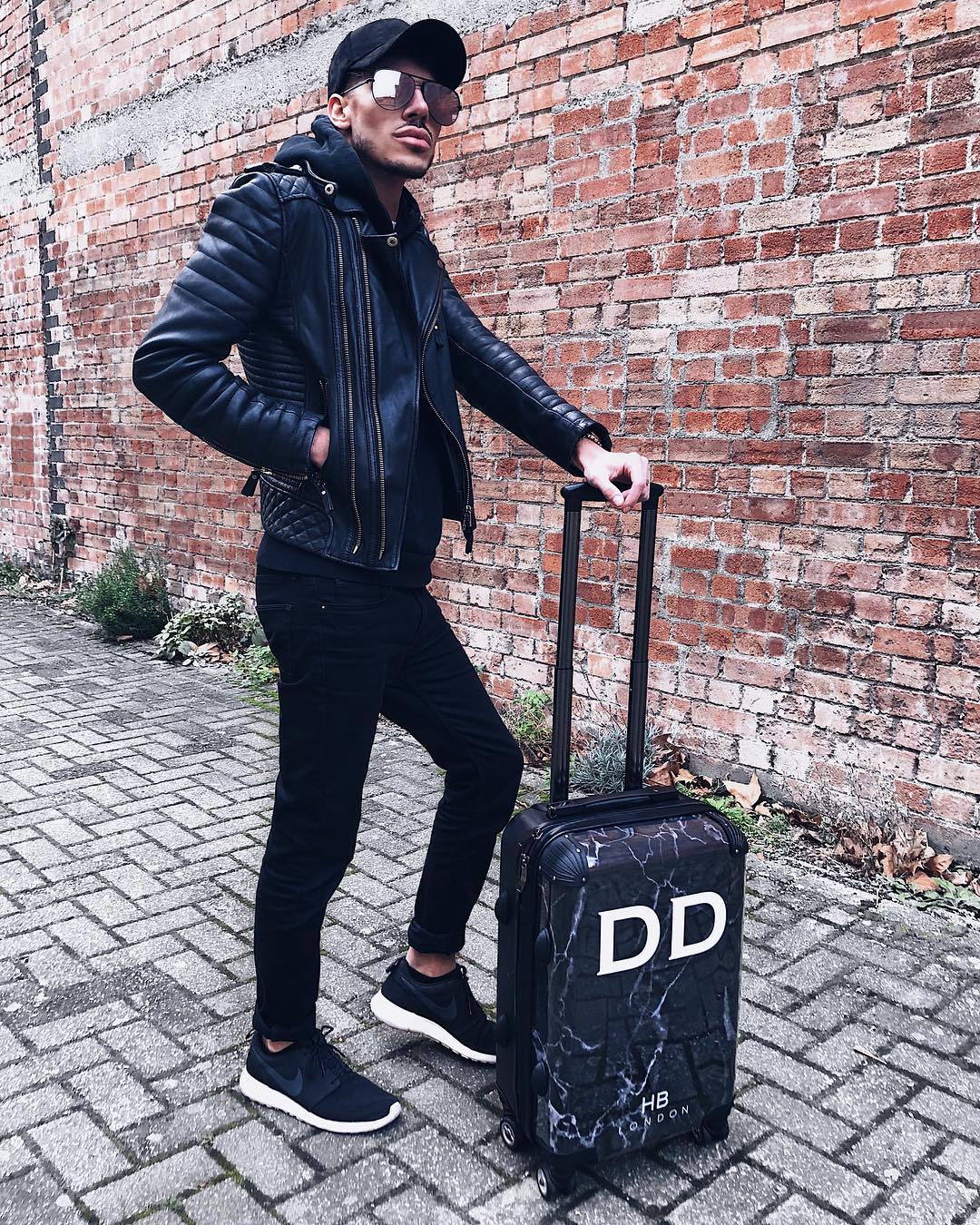 Personalised Black Marble with White Font Initial Suitcase - HB LONDON