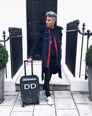 Personalised Black Marble with White Font Initial Suitcase - HB LONDON