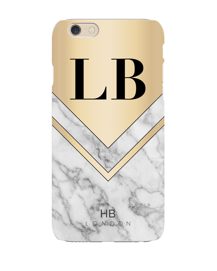 Personalised Gold and White Marble Initial Phone Case - HB LONDON