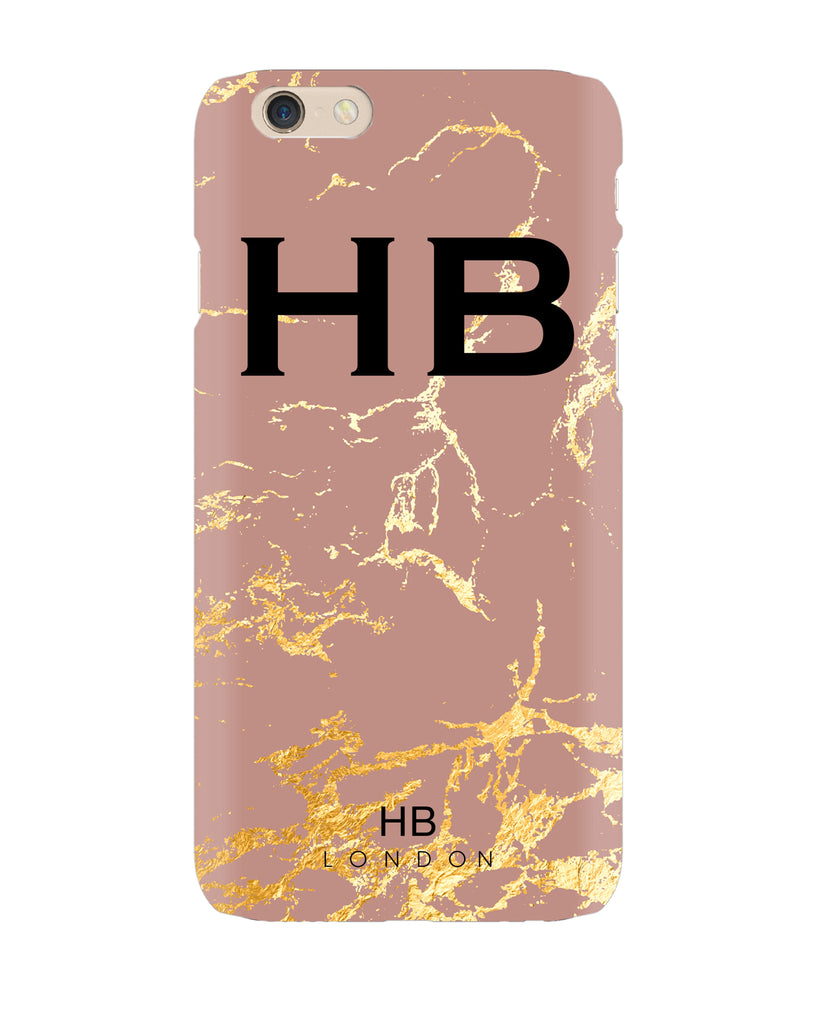 Personalised Dusty Rose and Gold Marble Initial Phone Case - HB LONDON