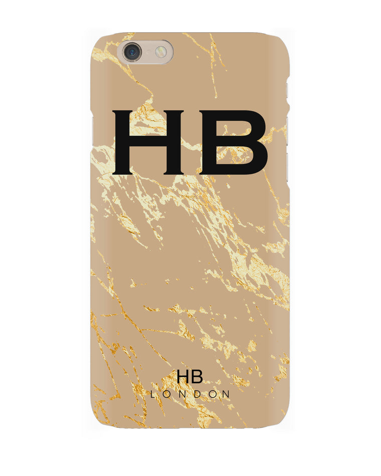 Personalised Nude and Gold Marble Initial Phone Case - HB LONDON