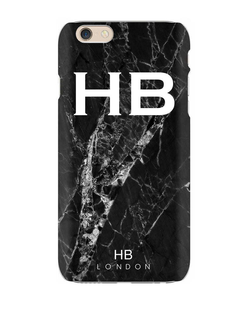 Personalised Black Cracked Marble Initial Phone Case - HB LONDON