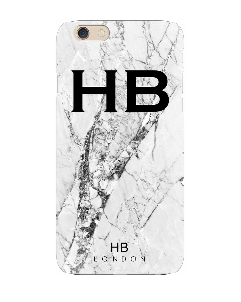 Personalised Monochrome Cracked Marble Initial Phone Case - HB LONDON