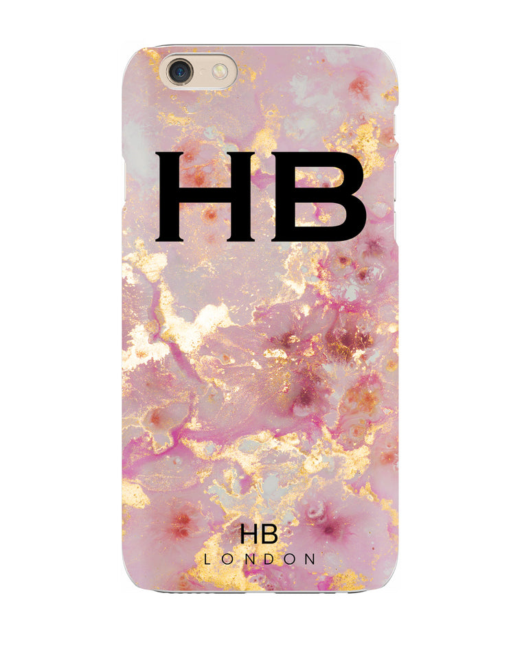 Personalised Pink and Gold Marble with Black Font Initial Phone Case - HB LONDON