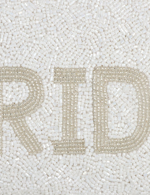 HB London Beaded Grace Wristlet Pouch - White with Ivory Font