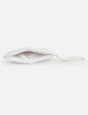 HB London Beaded Grace Wristlet Pouch - White with Ivory Font