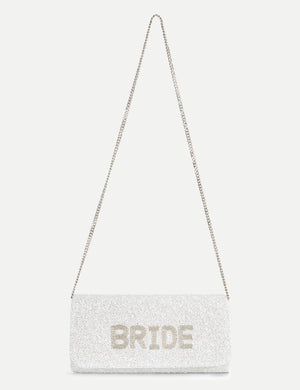 HB London Juliette Beaded Clutch Bag – White with Ivory Font