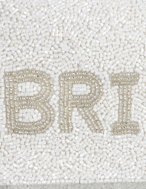 HB London Juliette Beaded Clutch Bag – White with Ivory Font
