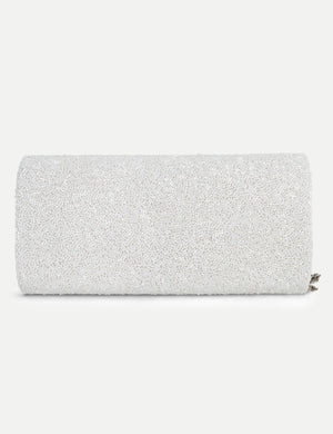 HB London Juliette Beaded Clutch Bag – White with Ivory Font