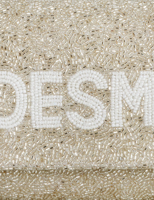 HB London Juliette Beaded Clutch Bag - Gold with White Font