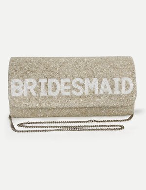 HB London Juliette Beaded Clutch Bag - Gold with White Font