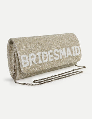 HB London Juliette Beaded Clutch Bag - Gold with White Font