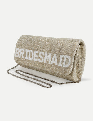HB London Juliette Beaded Clutch Bag - Gold with White Font