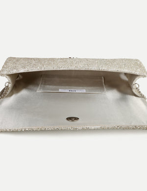 HB London Juliette Beaded Clutch Bag - Gold with White Font