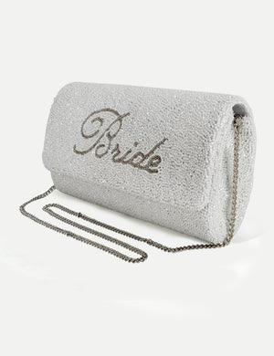 HB London Juliette Beaded Clutch Bag – White