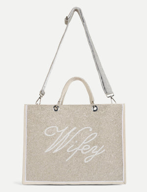 HB London Voyage Beaded Tote Bag - Cream Cursive
