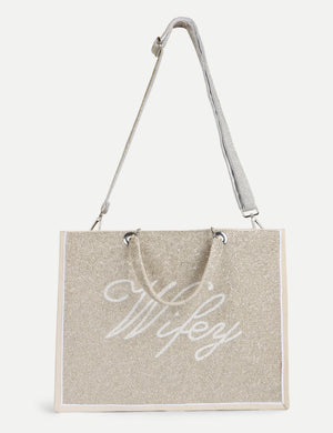 HB London Voyage Beaded Tote Bag - Cream Cursive