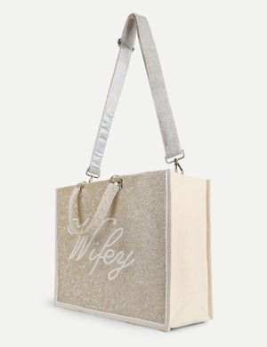 HB London Voyage Beaded Tote Bag - Cream Cursive