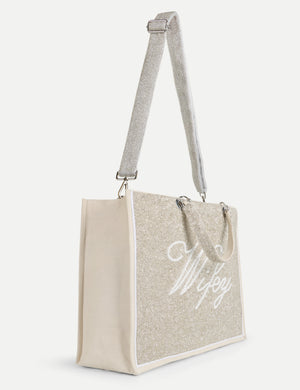 HB London Voyage Beaded Tote Bag - Cream Cursive