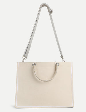 HB London Voyage Beaded Tote Bag - Cream Cursive
