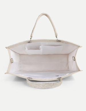 HB London Voyage Beaded Tote Bag - Cream Cursive