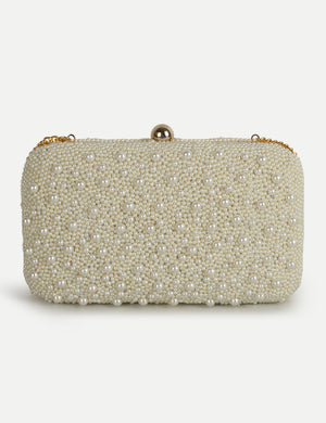 HB London Beaded Pearl Clutch - Gold Hardware