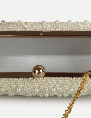 HB London Beaded Pearl Clutch - Gold Hardware
