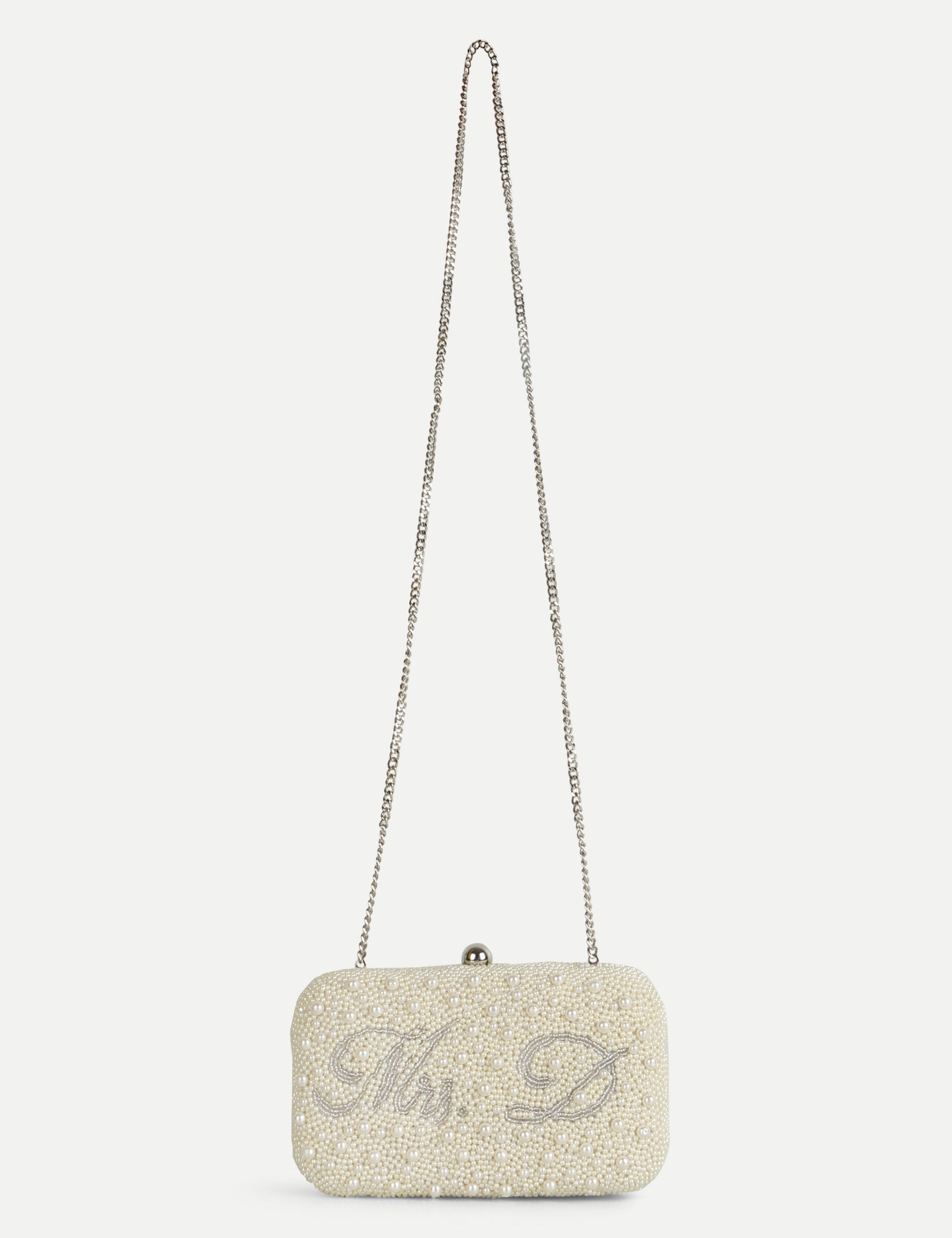 HB London Beaded Pearl Clutch Bag - Silver Hardware