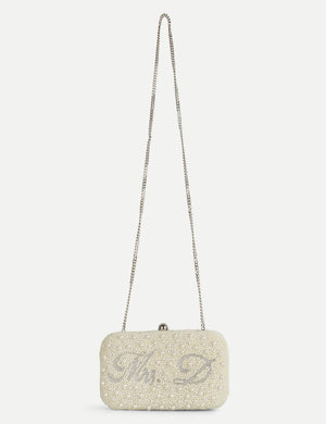 HB London Beaded Pearl Clutch - Silver Hardware
