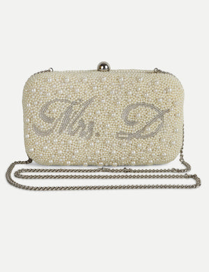 HB London Beaded Pearl Clutch - Silver Hardware