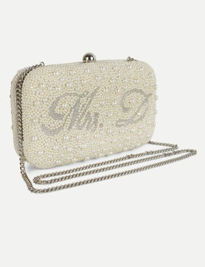 HB London Beaded Pearl Clutch - Silver Hardware